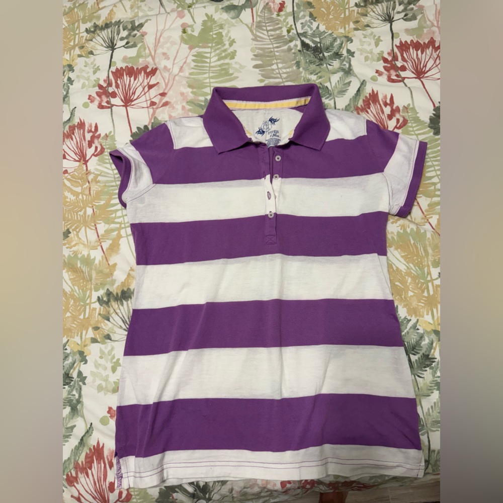 Piper & Blue Y2k Polo in Purple and White Stripes